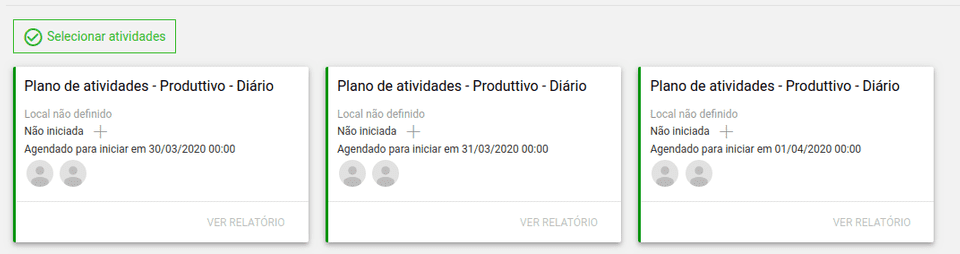Atividades geradas automaticamente por um plano de atividades