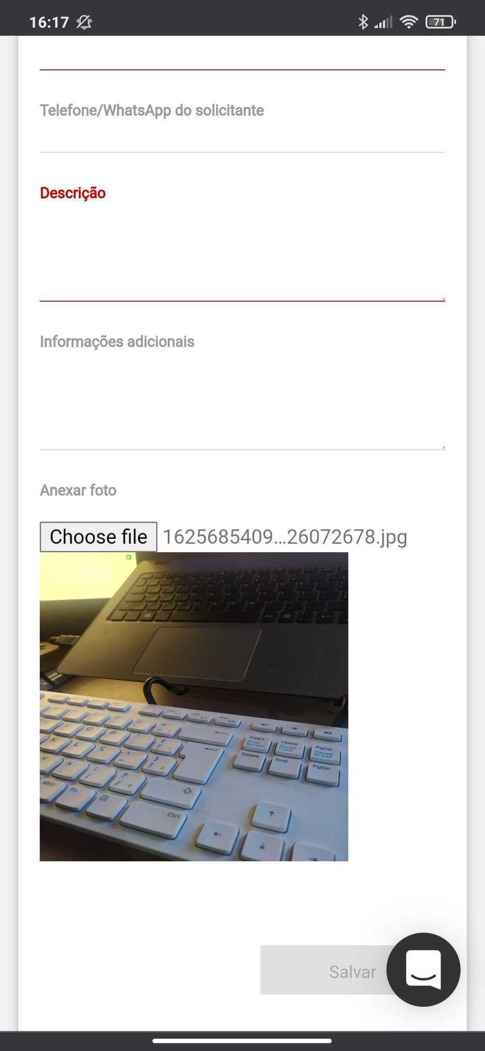 Exemplo de anexar foto