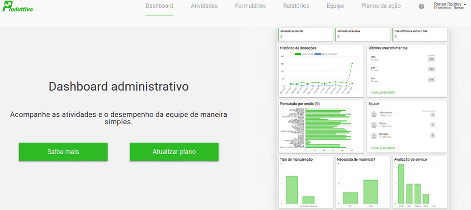 Exemplo de tela de funcionalidade não presente no plano, com um resumo, botão saiba mais e atualizar plano