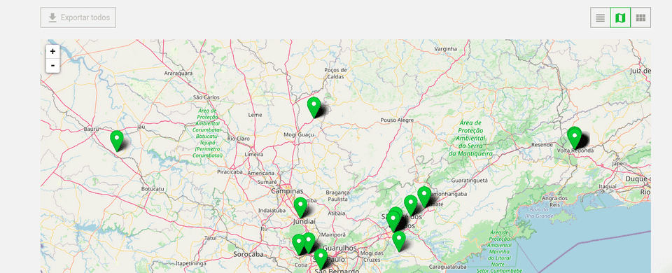 Mapa e marcadores de localização