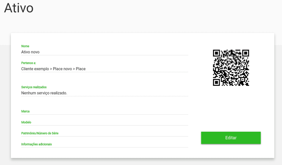 Tela de visualização de Ativo