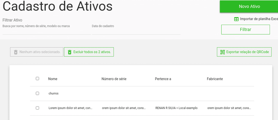 Opção Exportar relação de QRCode
