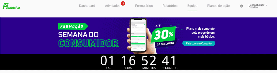 Banner promoção semana do consumidor com contagem regressiva de 1 dia e 16 horas