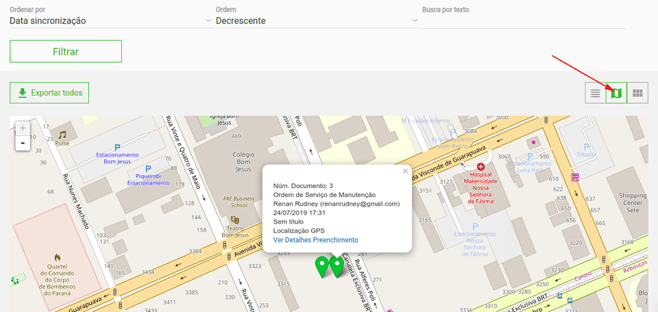 Visualização de preenchimentos realizados em modo mapa