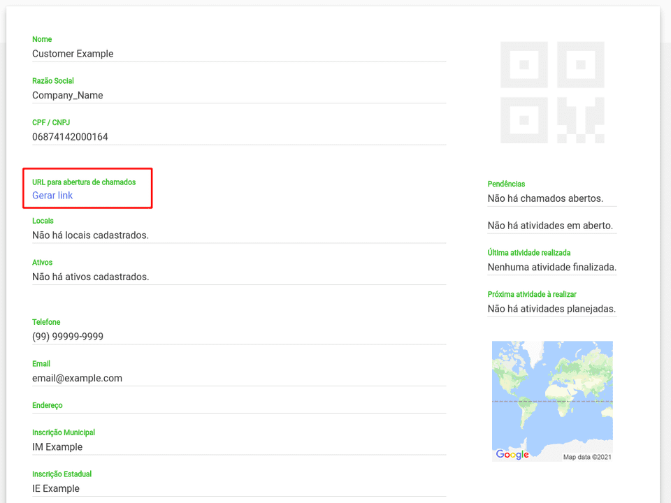 Exemplo de geração de URL para abertura de chamados